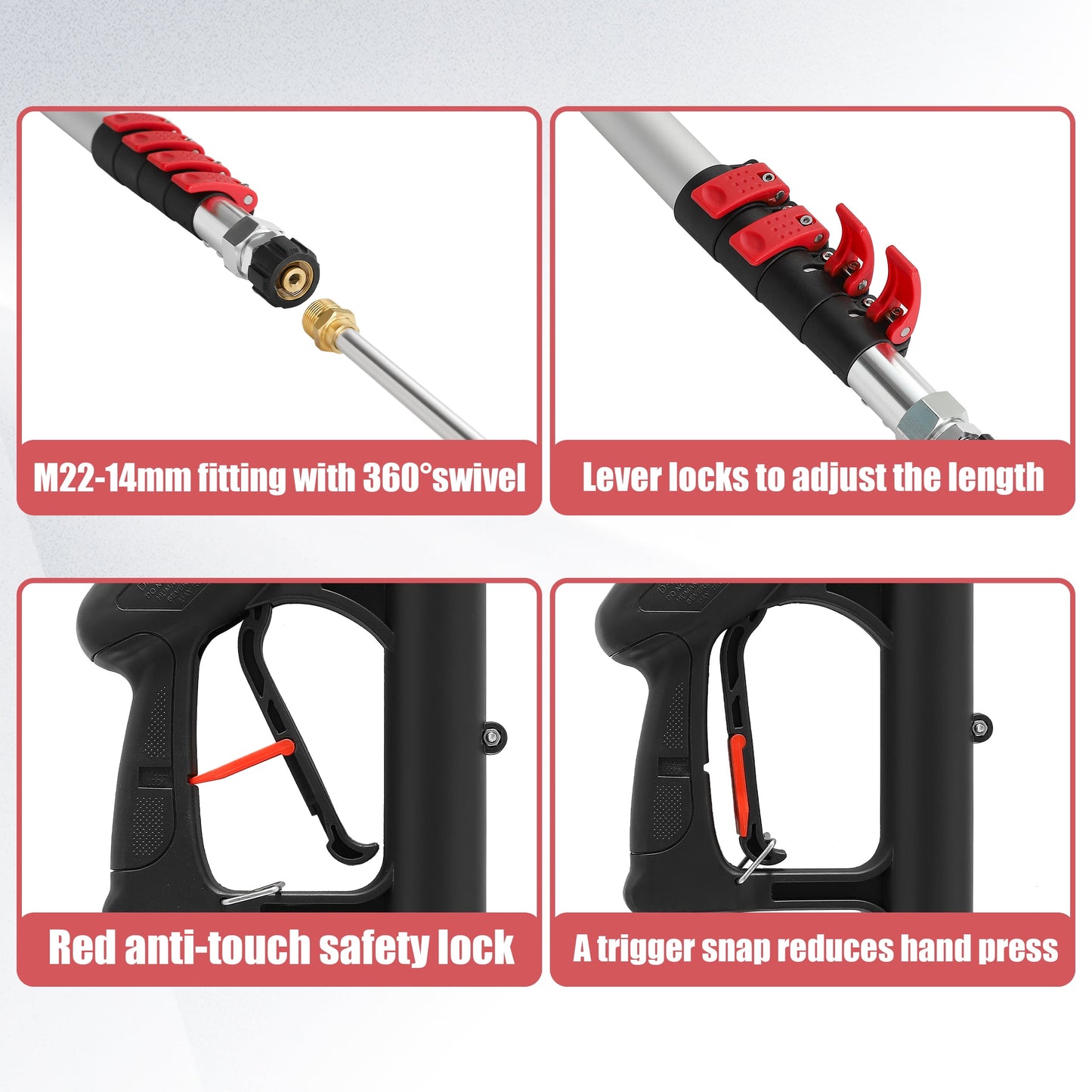 PWACCS 24 FT Telescoping Pressure Washer Wand, Telescopic Spray Wand with Power Washer Extension Wands, Gutter Cleaner Attachment Kit with 7 Nozzle Tips, 2 Adapters, Pivoting Coupler and Support Belt