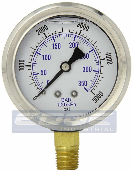 Glycerin Filled Pressure GAUGE pressure washer 2.5" FACE 0-5000 lower mnt 1/4"