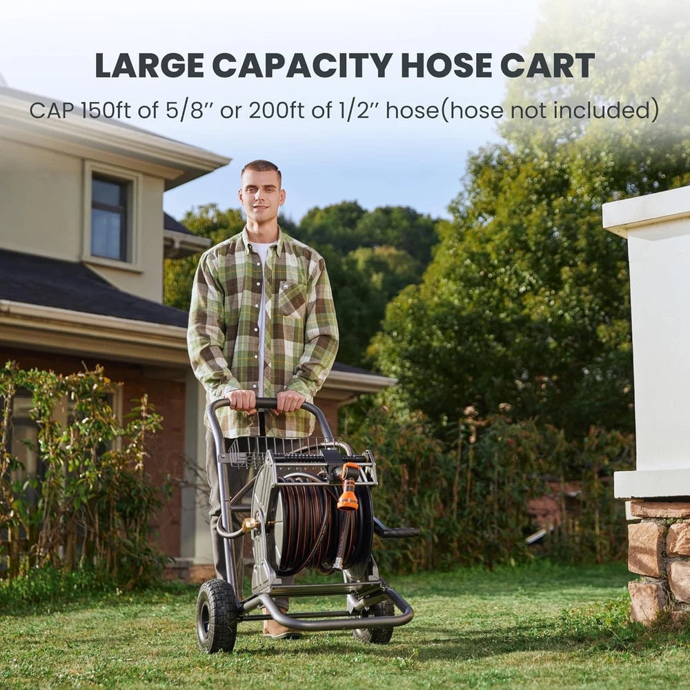 Giraffe Tools Heavy Duty Garden Hose Reel Cart, Water Hose Reel Cart with Wheels