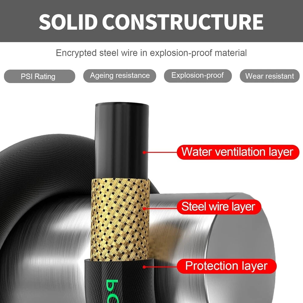 POHIR 70FT 3/8" Pressure Washer Hose 4800PSI Flexible Power Wire Washer Hose