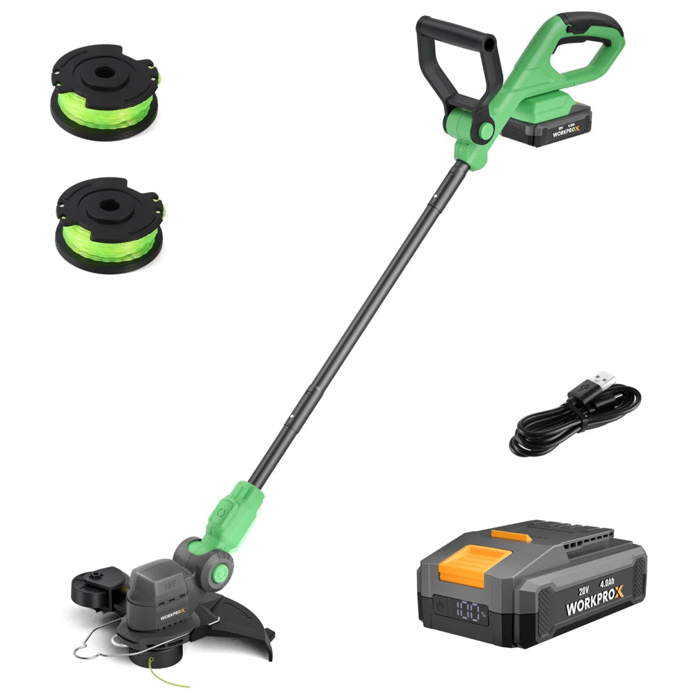 WORKPROX 12inch 20V String Trimmer 4.0Ah Li-Ion Battery Powered Grass Cutter