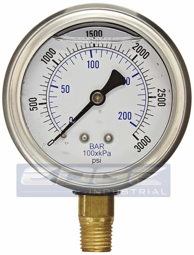 Liquid Filled GAUGE PRESSURE WASHER 2.5" FACE 0-3000 lower mnt 1/4" 201L-254P