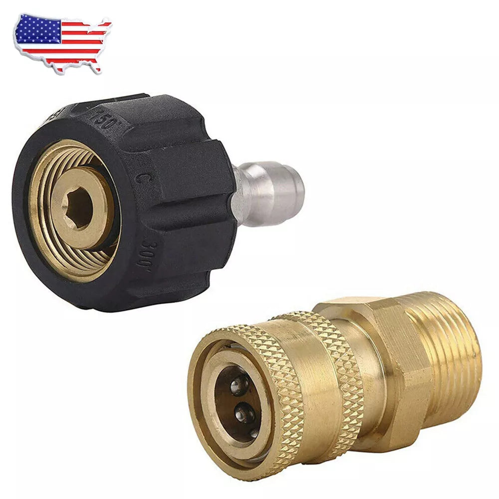Pressure Washer Hose Connector Adapter Set Quick Connect M22 to 1/4" Gun to Wand