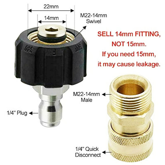 Pressure Washer Hose Connector Adapter Set Quick Connect M22 to 1/4" Gun to Wand
