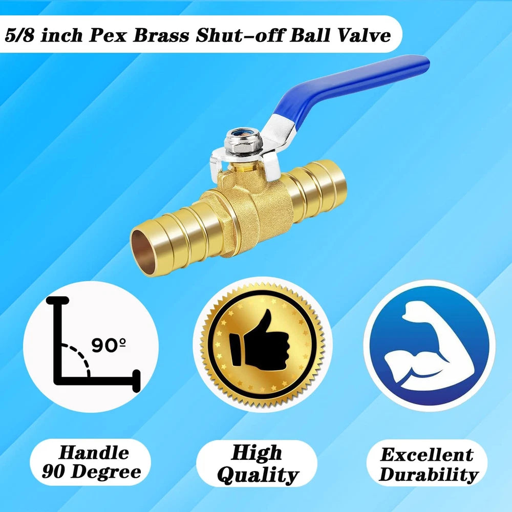 Brass Hose Barb Ball Valve Kit-1Pcs 5/8" Heater Hose Shut off Valve with