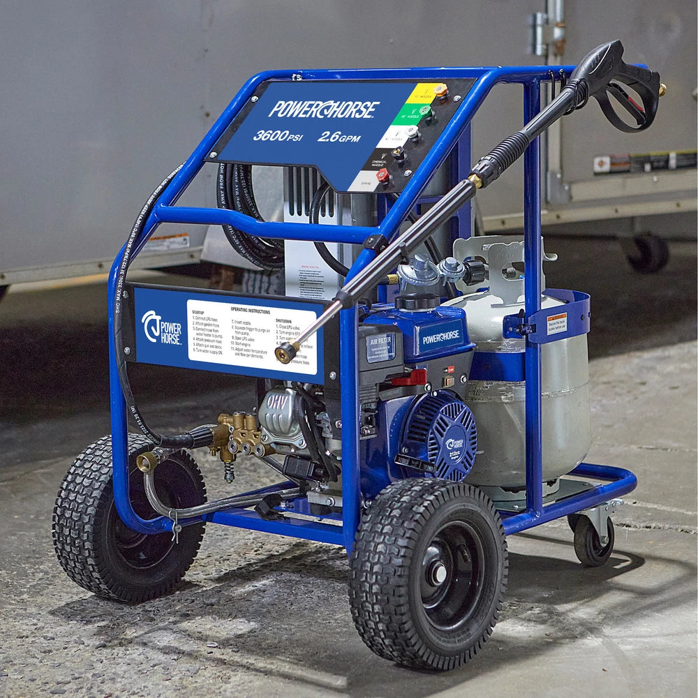 Powerhorse Gas Hot Water Pressure Washer with Propane Burner, 3600 PSI, 2.6 GPM