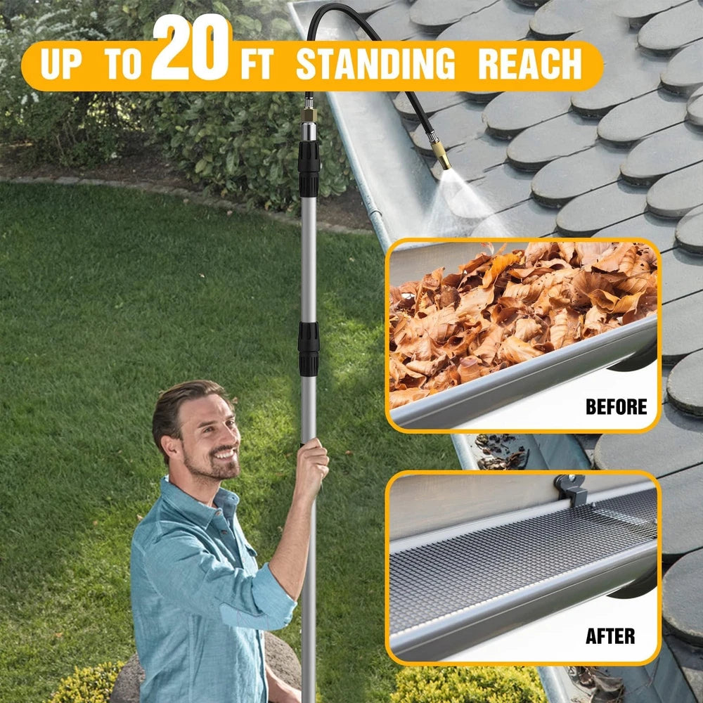 Gutter Cleaning Tools from The Ground, 20FT Reach Rain Cleaner with Bendable ...