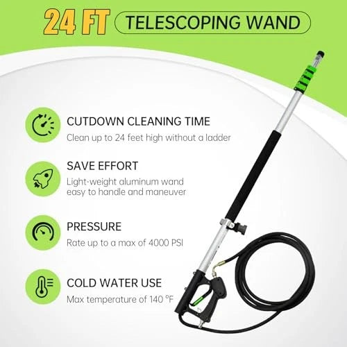 24 FT Pressure Washer Telescoping Wand with Pressure Washer Extension Wand,