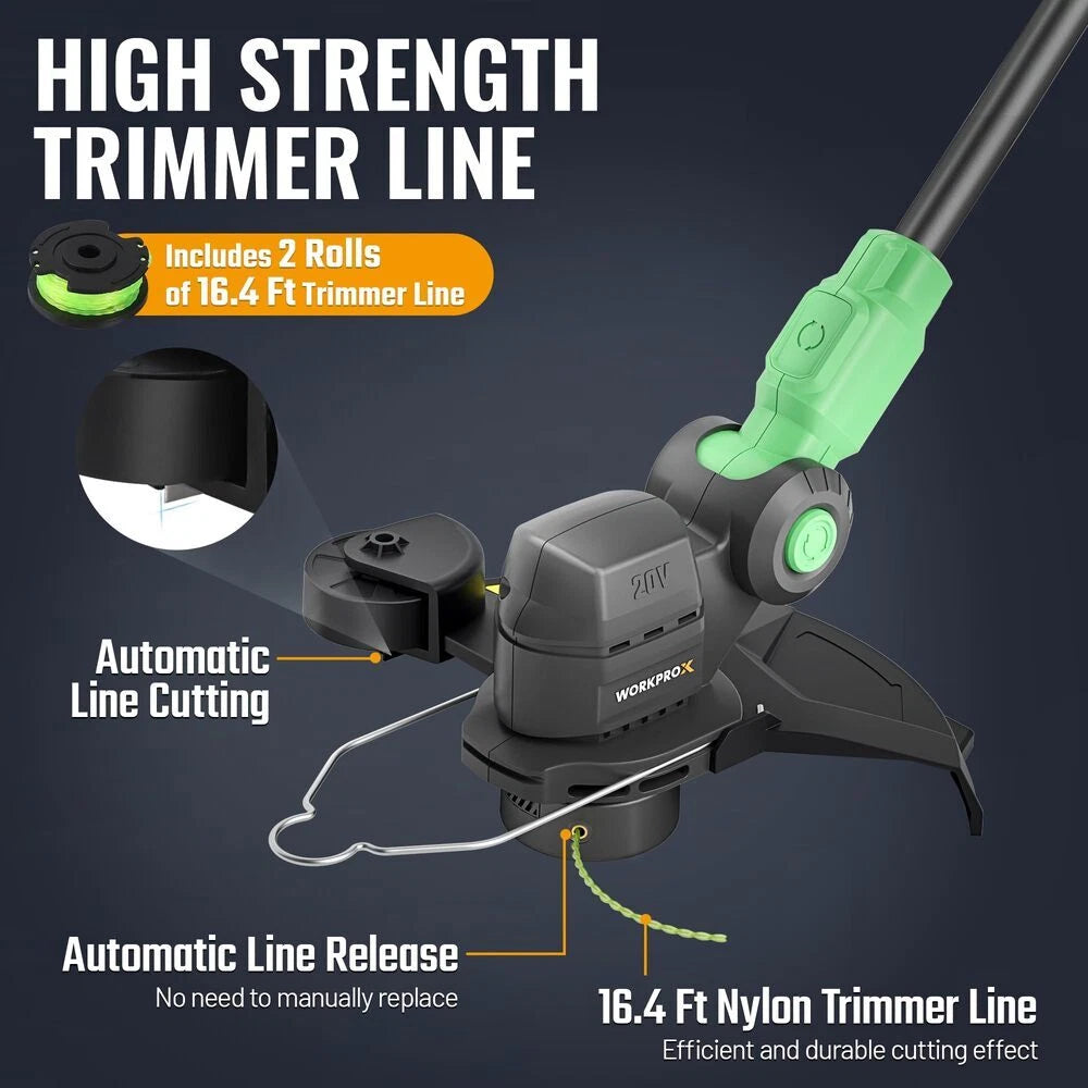 WORKPROX 12inch 20V String Trimmer 4.0Ah Li-Ion Battery Powered Grass Cutter