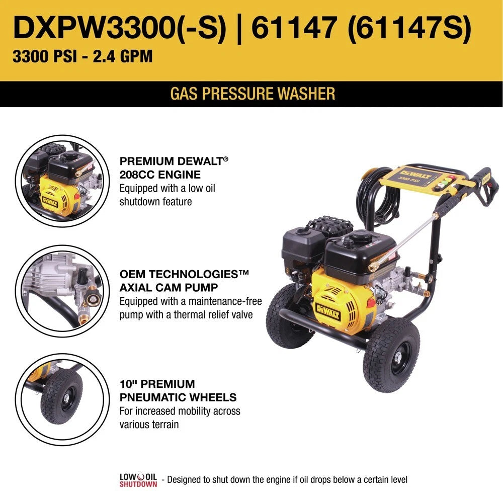 DEWALT 61147S 3300 PSI 2.4 GPM Cold Water Gas Pressure Washer New