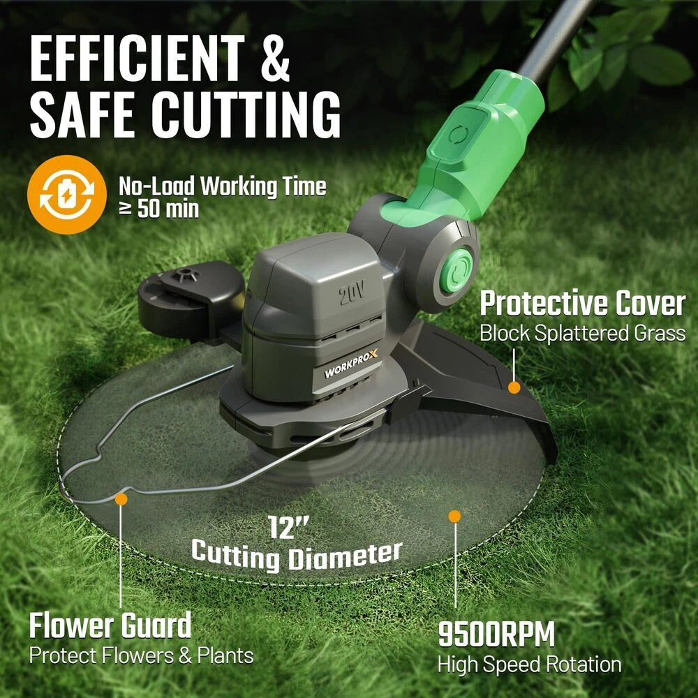 WORKPROX 12inch 20V String Trimmer 4.0Ah Li-Ion Battery Powered Grass Cutter