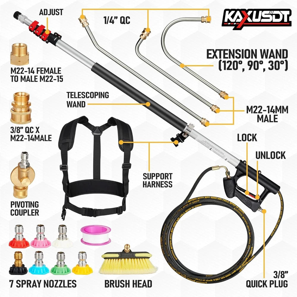 5~24FT Telescoping Pressure Washer Wand 4000PSI with 3 Extension Wand Portable