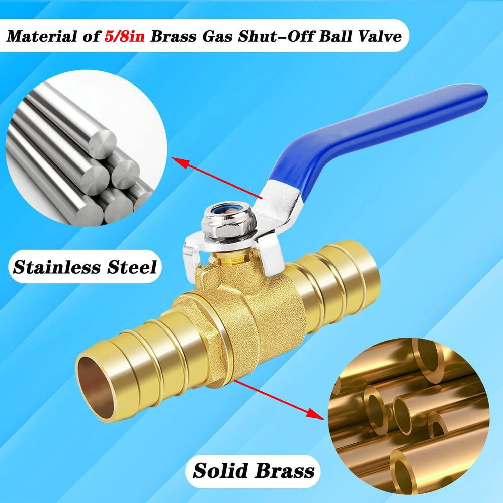 Brass Hose Barb Ball Valve Kit-1Pcs 5/8" Heater Hose Shut off Valve with