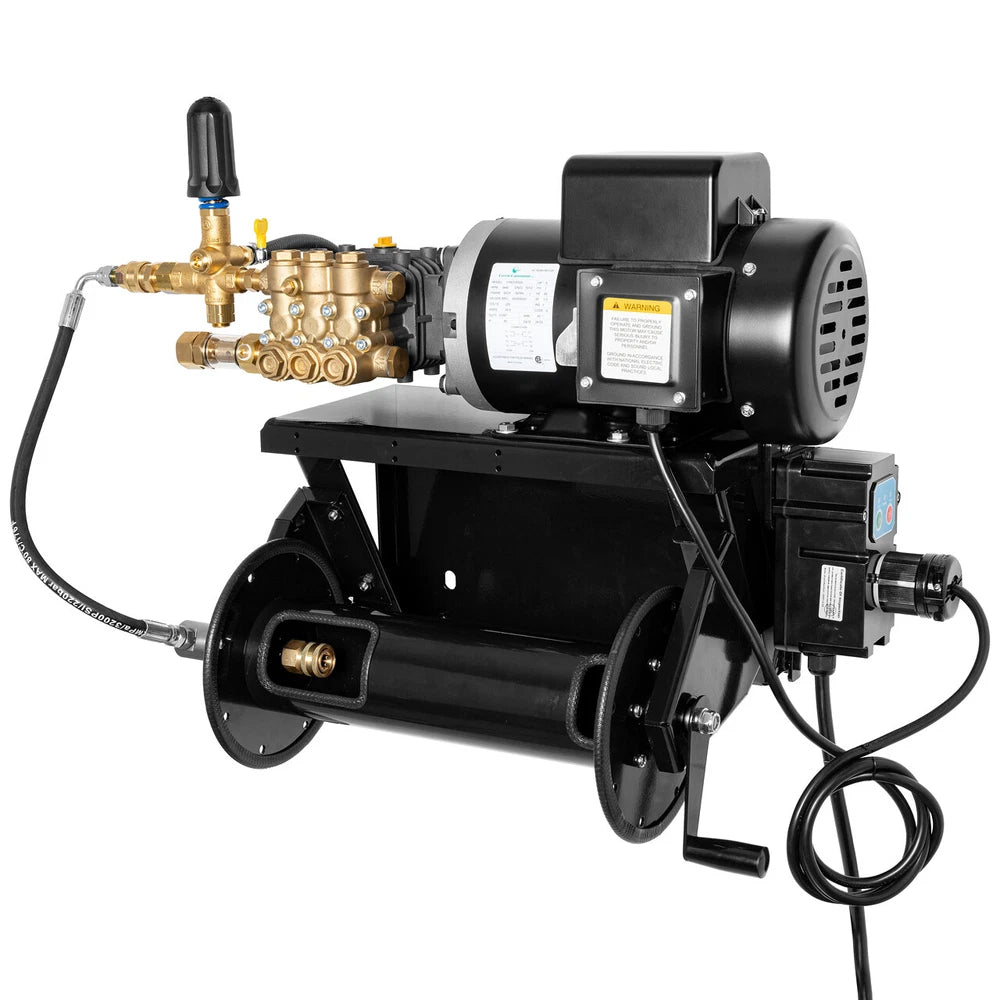 Canpump Pressure Washer: Wall-Mount w/ Hose Reel, 5 hp, 230 V, Total Stop System