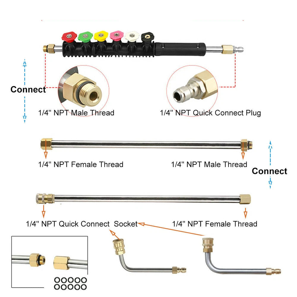 High Pressure Washer Extension Wand Replace Lance Gutter Cleaner Nozzle 4000PSI
