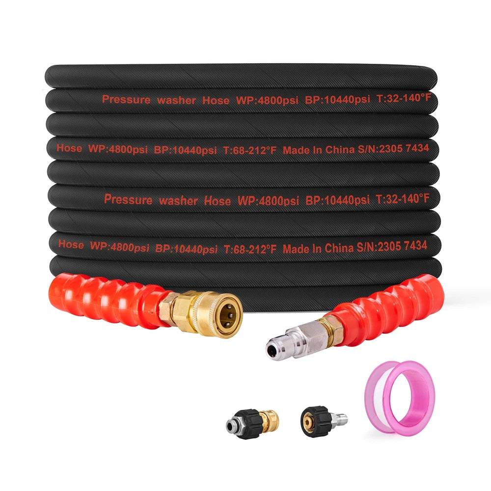 3/8" x 100FT 4800 PSI High Pressure Power Washer Hose Quick Connection w/ Nozzle