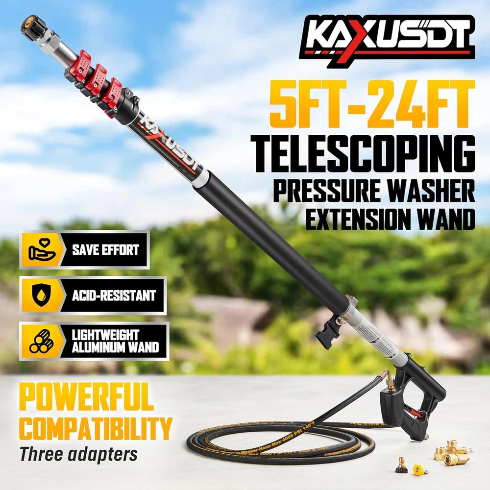 5~24FT Telescoping Pressure Washer Wand 4000PSI with 3 Extension Wand Portable