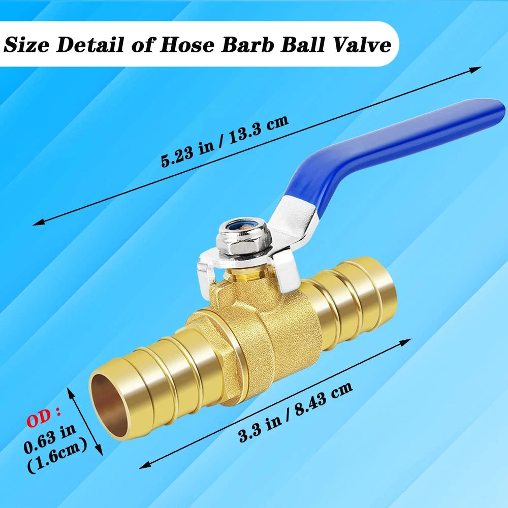 Brass Hose Barb Ball Valve Kit-1Pcs 5/8" Heater Hose Shut off Valve with
