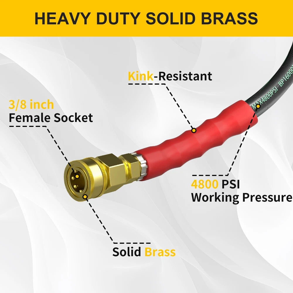 POHIR 70FT 3/8" Pressure Washer Hose 4800PSI Flexible Power Wire Washer Hose