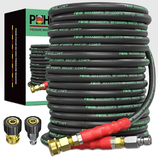 POHIR 100FT 3/8" Pressure Washer Hose 4800PSI 2-Braid R2 Power Wire Washer Hose