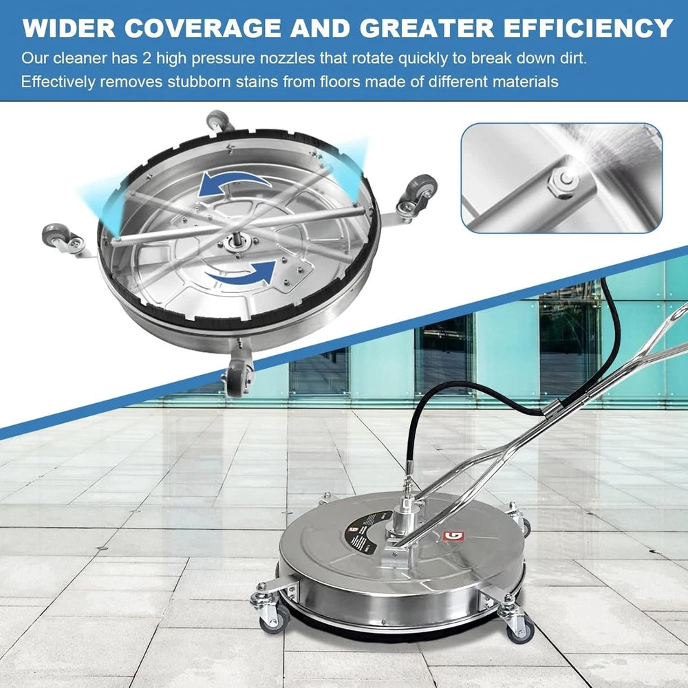 20" Pressure Washer Surface Cleaner Stainless Steel Dual Handle Surface Cleaner